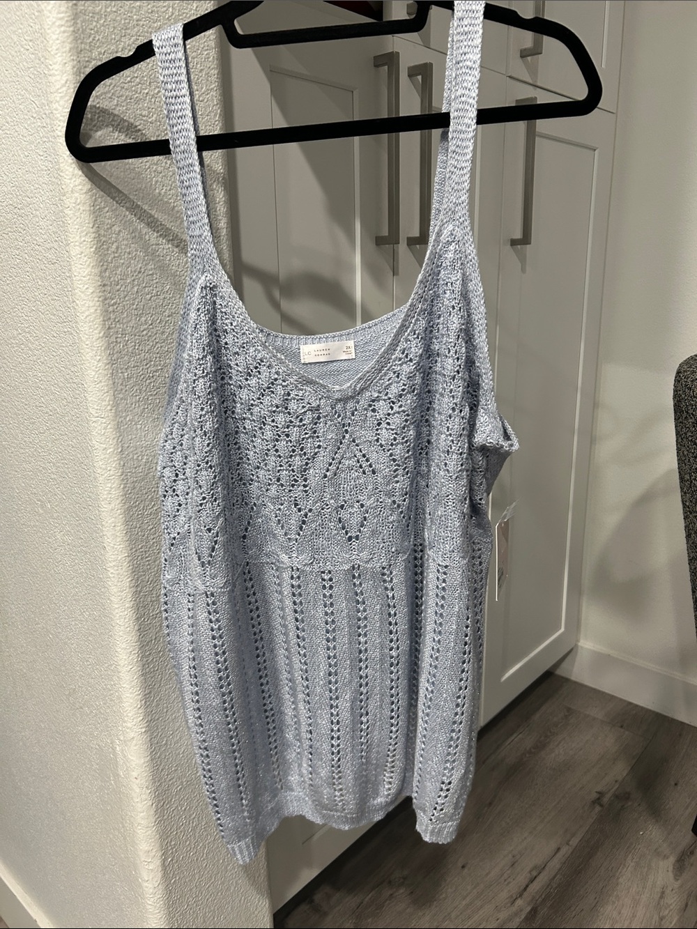 LC Lauren Conrad Light Blue Crochet Knit Tank Top